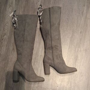 JustFab Gray Heeled Knee-High Boots